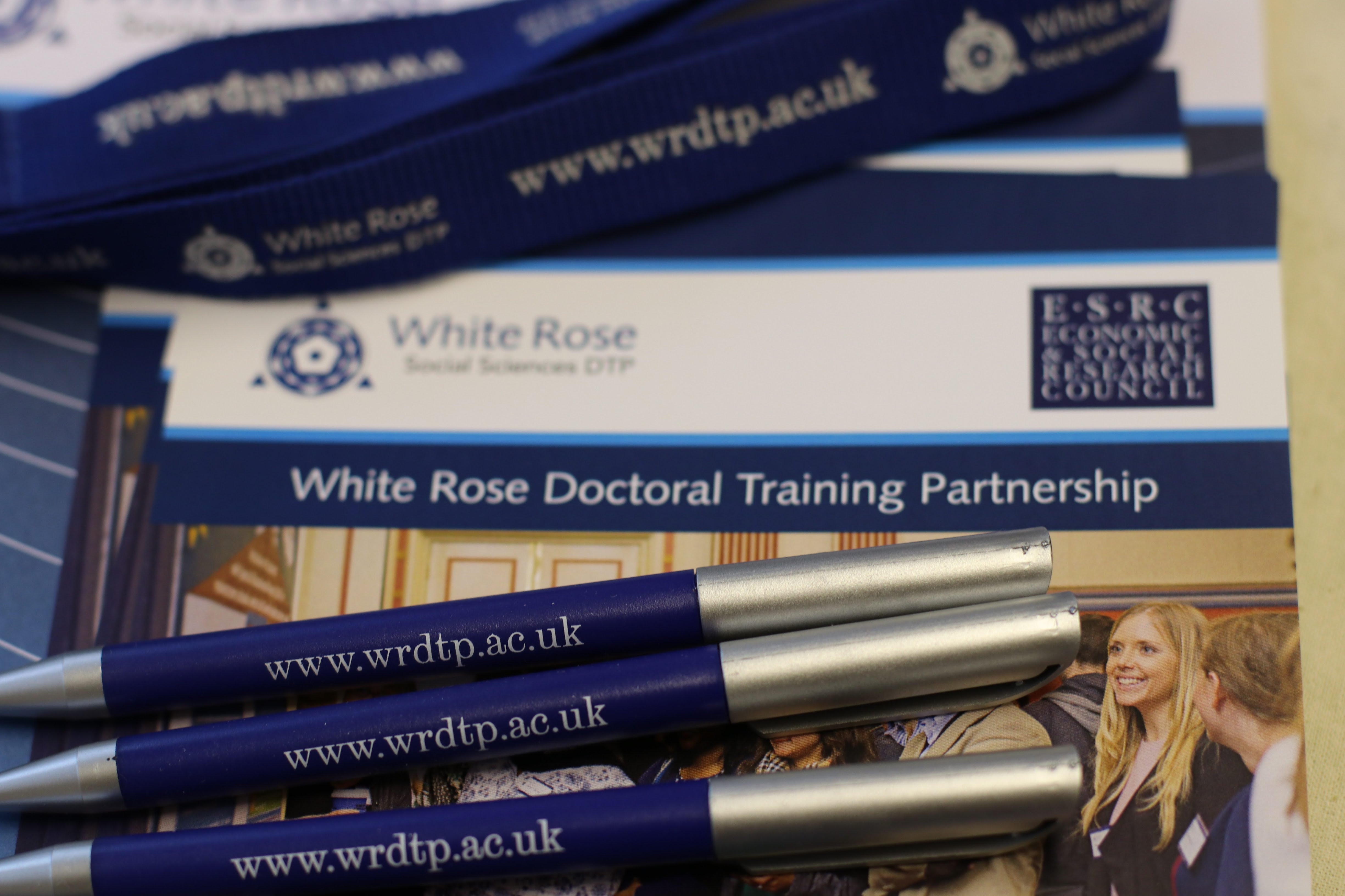 Close up of WRDTP conference pack and branded pens